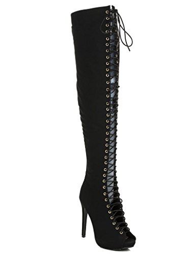 Lace Up High Heel Peep Toe Fetish Thigh High Boots Confidence/Lexie-8