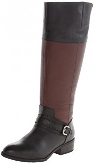 Lauren Ralph Lauren Women’s Maritza Wide Calf Riding Boot, Black/Dark Brown, 8 B US