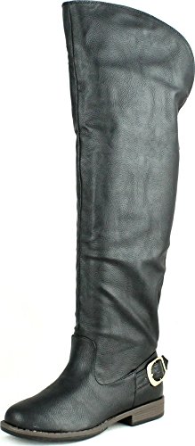 Bamboo Womens Montage-80X Over The Knee Buckle Riding Boots,Black,7