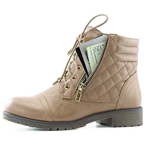 DailyShoes Women’s Military Up Buckle Combat Boots Ankle High Exclusive Credit Card Pocket