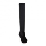 Charm Foot Fashion Elasticity Suede Womens Platform High Heel Over the Knee Boots (10.5, Black)