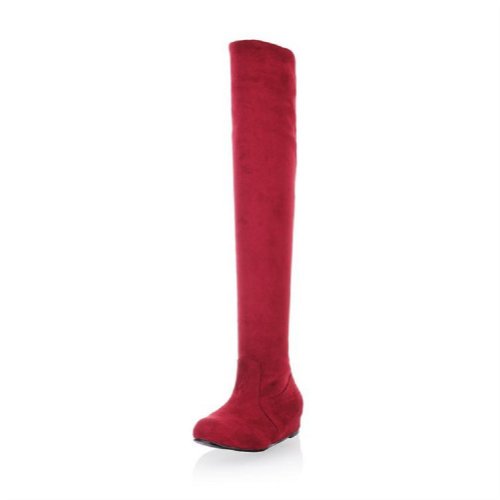 Charm Foot Fashion Elastic Nubuck Womens Low Heel Over the Knee Boots (10, Red)