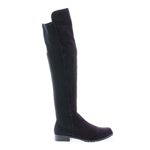 Iconic01 Black Faux Suede Over The Knee Dual Fabric Round Toe Riding Boots-7.5