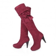 Charm Foot Fashion Bows Womens Platform High Heel Over the Knee Boots (12, Wine Red)