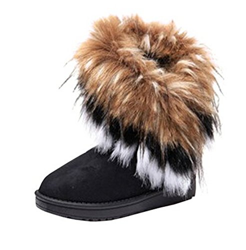 Gaorui women winter warm high long snow Ankle boots faux fox rabbit fur tassel shoes-US7.5_Black