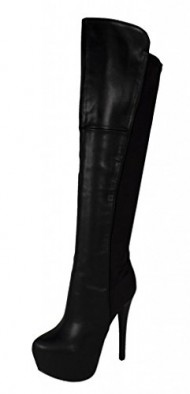 Speed Limit 98 Women’s Abby Over The Knee Platform Heel Boots Back Elastic Fabric, black leatherette, 7.5 M US