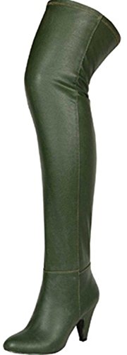 Women’s Breckelle’S Leann-81 Green Faux Leather Thigh High Boots Shoes, Green, 5.5