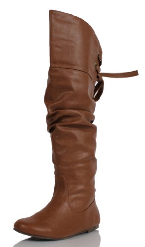 Women’s Tan Slouchy Leather Over the Knee Flat Boots Letta 7