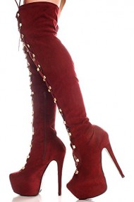 Riplay FAUX SUEDE KNEE HIGH PLATFORM HIGH HEELS BOOTS 10 plumred