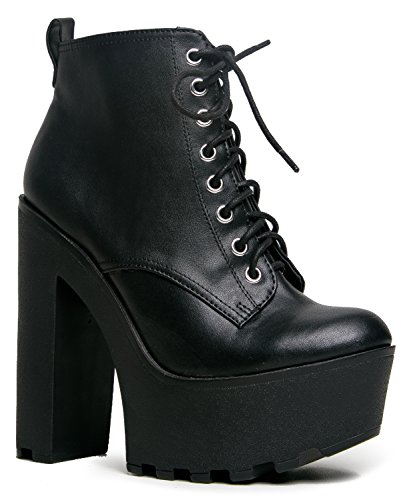 GRU Lace Up Chunky Platform Lace Up Heeled Ankle Boot Bootie