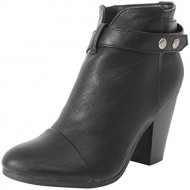 Breckelle’s GAIL-22 Women’s Belted Chunky Stacked Heel Ankle Booties Black 8 B(M