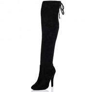 LACE UP HIGH HEEL STILETTO OVER KNEE TALL BOOTS BLACK SUEDE STYLE SZ 5