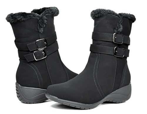 DREAM PAIRS THERMO Women’s Winter Fur Interior Zipper Closure Outdoor Snow Boots Black Size 11