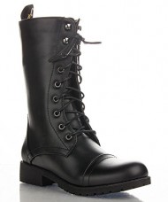 Women’s Military Combat Colored Lace Up Mid Calf Boots With Zipper Closure NEW SMOOTH BLACK (7.5)