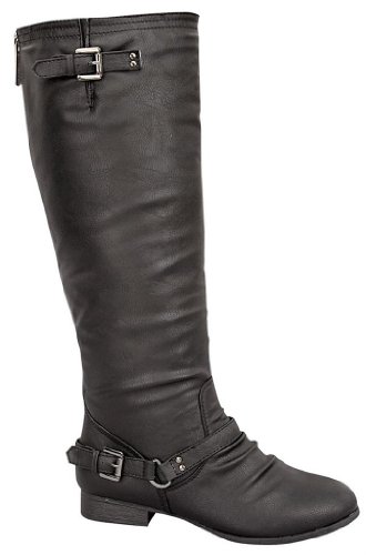Women's Mid Calf Combat Boots, 9 B(M) US, Black Pu | Pretty In Boots ...