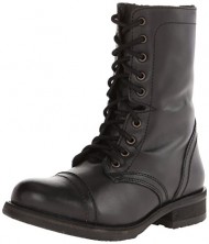 Steve Madden Women’s Troopa 2.0 Combat Boot, Black Leather, 7.5 M US
