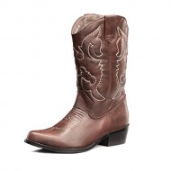 SHOEZY Women’s Pu Leather Wedding Cowboy Boots Western Classic Style Brown US 9.5