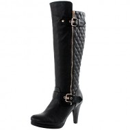 West Blvd Boston Quilted Riding Boots, Black Pu, 7.5