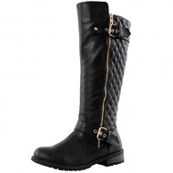 West Blvd Atlanta Quilted Riding Boots, Black Pu, 10