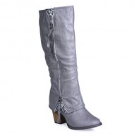 Twisted Womens Tall Zipper Insert Kitten Heel Fashion Boot with Sequin Underlay – GREY, Size 11