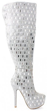 JJF Shoes Sexy2 Silver Over Knee Sparkling Rhinestone Stud Stiletto Heel Hidden Platform Boot-9