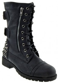Rider 83 Womens Military Lace up Studded Combat Boot Black 8.5