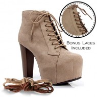 Speed Limit 98 ROSA Designer Inspired Lita Style Chunky High Heel Lace Up Ankle Boot Bootie TAUPE SUEDE /CAMEL LACE (8.5)