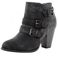 Forever Camila-64 Womens Fashion Chunky Heel Buckled Strap Ankle Booties,Black,7.5