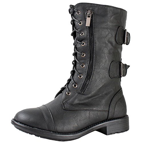 Top Moda Pack-72 Women's Back Buckle Lace Up Combat Boots Black 7.5 ...