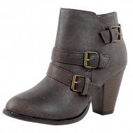 Titan Mall Forever Camila-64 Womens Fashion Chunky Heel Buckled Strap Ankle Booties (7 B(M) US, Brown)