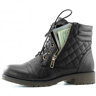DailyShoes Women’s Military Lace Up Buckle Combat Boots Ankle High Exclusive Credit Card Pocket, Black Pu, 8.5